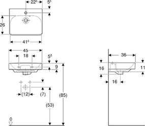 Geberit 500.222.01.1 - Závesné umývadlo Smyle Square 45x36 cm keramika/biela