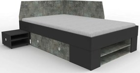 Úložná posteľ so zástenou Junior 120x200 cm, čierna/tmavý betón