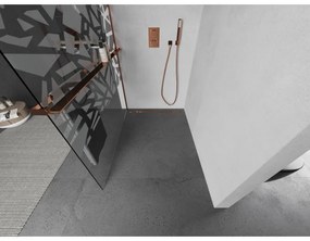 Mexen Kioto, sprchová zástena s poličkou a držiakom na uteráky 110 x 200 cm, 8mm číre sklo s bielym vzorom, profil ružové zlato, 800-110-121-60-85