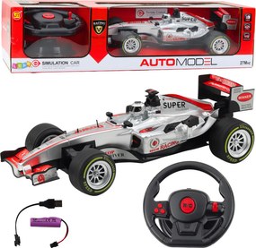 LEAN Toys Diaľkovo ovládané pretekárske auto RC s volantom, svetlami a zvukmi, mierka 1:12, strieborné