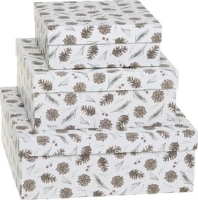 Sada 3 krabiček s šiškami z papíru bílá a krémová – 25*25*9 cm
