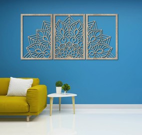 SENTOP | 3-dielna mandala kvetov – moderná drevená nástenná dekorácia do obývačky | SENTOP HDF0583-60 x 30-WENGE