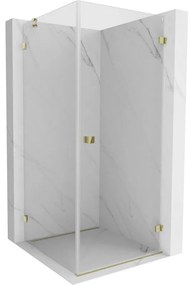 Mexen Lunar-B, pravostranný výklopný sprchový kút 80 x 80 cm, 8mm číre sklo, zlatý profil, 832-080-080-50-00-P