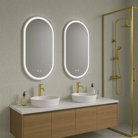 Erga Lyra, oválne LED zrkadlo 60x80cm, 3 farby svetla, predné a zadné osvetlenie, vyhrievacia podložka proti zapareniu, ERG-V01-LYRA-6080-CL