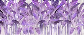Obraz - Fialové listy v omietke (120x50 cm)