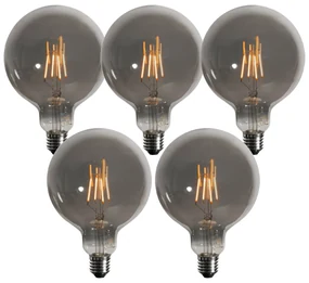 Sada 5 stmievateľných LED žiaroviek E27 dymová G125 4W 130 lm 1900K