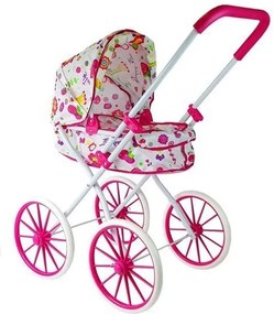 LEAN Toys Retro veľký kočiar pre bábiky na hlbokých kolieskach s kvetmi