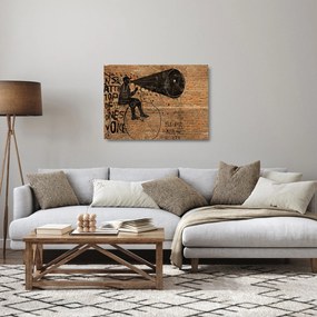 Sklenený obraz - Muž na bicykli v Banksyho štýle (70x50 cm)