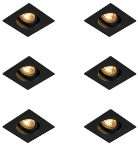 Sada 6 moderných zapustených bodových svetiel čierna 9,3 cm otočné a naklápacie - Chuck