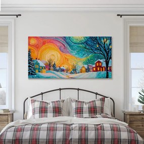 Vianočný obraz farebné domčeky v čarovnej noci