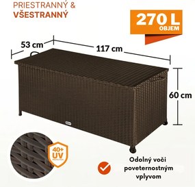 Polyratanový úložný box RICCO, 117 x 53 x 60cm, hnedá Casaria
