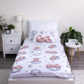 Biele bavlnené detské obliečky do postieľky 100x135 cm Teddy Bear "Ribbon" – Jerry Fabrics