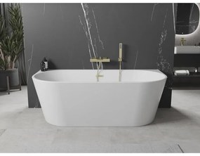 Mexen Oval, voľne stojaca nástenná vaňa 180 x 80 cm, biela, zlatý matný prepad, 52671808000-55