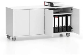 Pojazdná skrinka na kolieskach s dverami LAYERS, dlhá, 1200 x 400 x 575 mm, biela