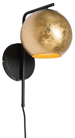 Dizajnové nástenné svietidlo čierne so zlatým sklom - Bert