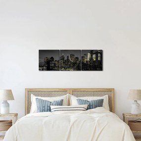 Obraz nočnej metropoly (s hodinami) (90x30 cm)
