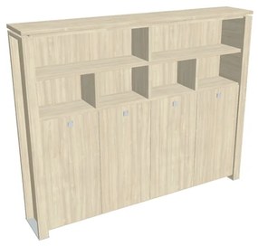 Vysoká šatníková skriňa Verno+ S 260 x 46 x 210 cm, s regálom, agát / vanilka