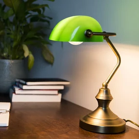 Klasická stolná lampa/notárska lampa bronzová so zeleným sklom - Banker
