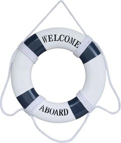 Bielo-modrá dekorácia záchranný kruh Welcome Aboard - Ø 27*2,5 cm