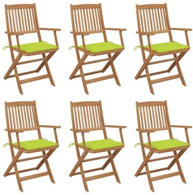 Skladacie záhradné stoličky s podložkami 6 ks akáciový masív 3065472