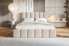 Čalúnená manželská posteľ s úložným priestorom SLIM 11 - teplá béžová | 160×200