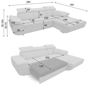 Rozkladacia rohová sedacia súprava s úložným priestorom v tvare L CASTELO, pravostranné prevedenie, zelená