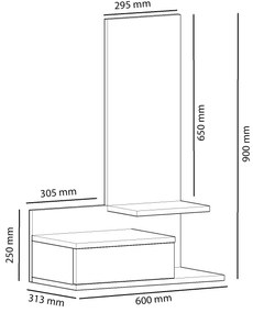 Nástěnná police se zrcadlem ROZELLA 90x60 cm béžová/antracit