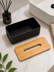 Box na vreckovky Natureo Black, 26x9x13 cm, čierna/s drevenými prvkami
