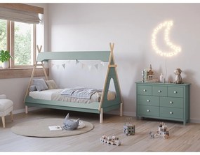 Domčeková detská posteľ z borovicového dreva v petrolejovej farbe 90x190 cm Nora – Marckeric