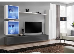 Obývacia stena Switch XVIII Sklo +LED Biely/Grafit