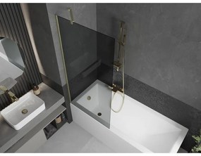 Mexen Next, 1-krídlová vaňová zástena 80 x 150 cm, 6mm šedé sklo, zlatá matná, 895-080-000-00-40-55