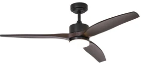 Stropný ventilátor čierny s drevenou potlačou 132 cm vrátane LED stmievateľný s diaľkovým ovládaním - Joly