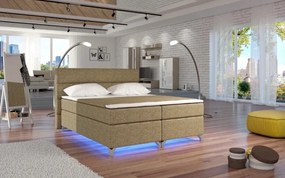 Posteľ Boxspring Amadeus + LED 200x180, béžová (pytlovina - bao 03)