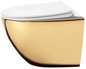 Rea Carlo Mini Tornado, závesná WC misa 490x355x350mm + toaletné sedadlo, biela-zlatá, REA-C6006
