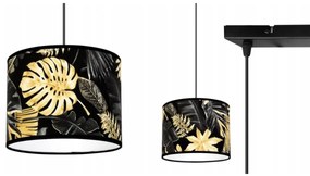Závesné svietidlo Gold Flowers, 3x čierne textilné tienidlo s kvetinovým vzorom