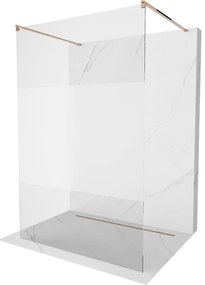 Mexen Kioto, priechodná sprchová zástena 140 x 200 cm, 8mm číre sklo - námraza, 2x zlatá stabilizačná rozpera, profil ružové zlato, 800-140-002-60-35
