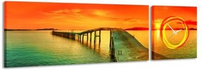 2-dielny obraz s hodinami, Sunset paradise, 158x46cm