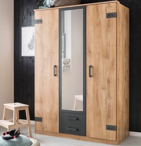 Šatníková skriňa so zrkadlom Cork, 135 cm, doskový dub/grafit
