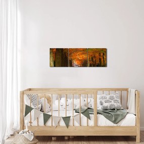 Obraz - Jeseň Alej stromov (s hodinami) (90x30 cm)