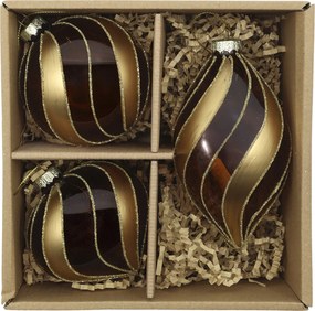 Súprava 3ks vianočných sklenených ozdôb Chic Antique Mocca – Ø 7*12 cm