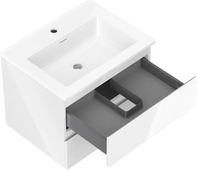 Mexen Orio, kúpeľňová skrinka 60 cm s umývadlom Otis, 2 zásuvky, biela lesklá, 91A10-06047-2-BFF00-W18M00