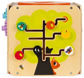 Drevená didaktická kocka s motorickým labyrintom