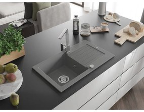 Mexen Pablo, granitový drez 752x436x161 mm, 1-komorový a chrómová batéria Rita, šedá, 6510-71-670300-00