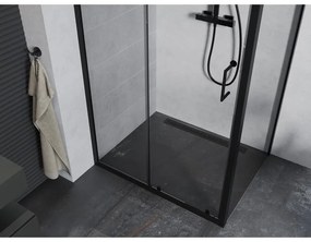 Mexen Apia, sprchový kút s posuvnými dverami 140 (dvere) x 90 (stena) cm, 6mm číre sklo, čierny profil, 840-140-090-70-00