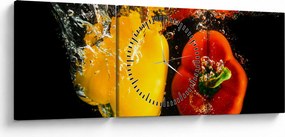 Obraz - papriky vo vode (s hodinami) (90x30 cm)