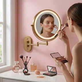 Rea Glow, kozmetické LED zrkadlo nástenné 20 cm, zlatá matná, HOM-70001