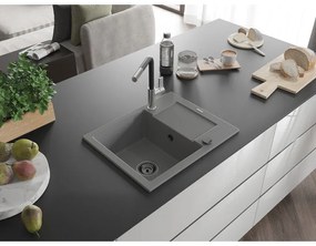 Mexen Enzo, 1-komorový granitový drez 576x465x174 mm a drezová batéria Flora, šedá, 6506-71-670401-07-B