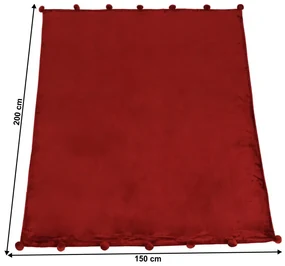 TEMPO-KONDELA LUANG, plyšová deka s brmbolcami, bordová, 150x200 cm
