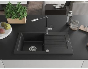 Mexen Pablo, 1-komorový granitový drez 752x436x161 mm a drezová batéria Flora, čierna, 6510-77-670401-07