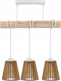 BERGE LED závesné stropné svietidlo biely drevený trám 3xE27 Drevený kužeľový luster